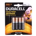 Батарейки КОМПЛЕКТ 4 шт., DURACELL Basic, AAA (LR03, 24А), алкалиновые